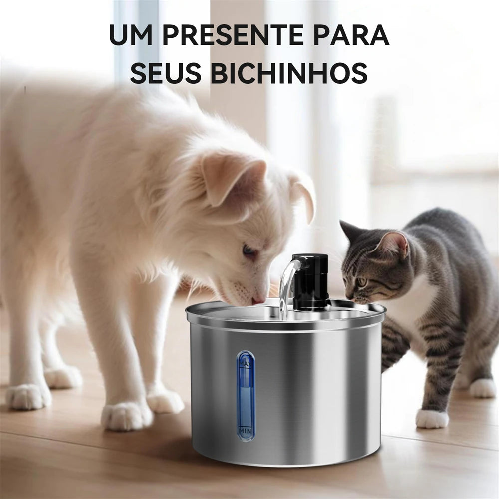 Bebedouro Automático para Gatos e Cães Newpet 3L – Aço Inoxidável, Ultra Silencioso com Filtro