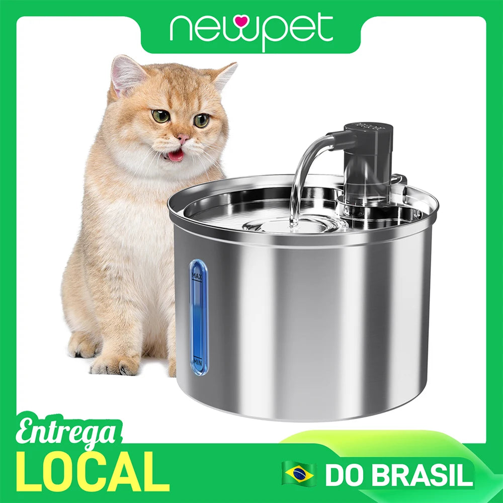 Bebedouro Automático para Gatos e Cães Newpet 3L – Aço Inoxidável, Ultra Silencioso com Filtro