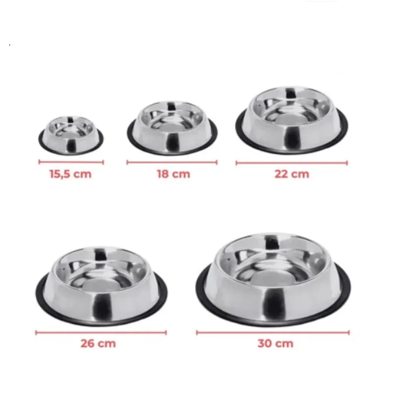 Comedouro/Bebedouro Inox para Cães e Gatos com Base Antiderrapante – 150ml a 1400ml
