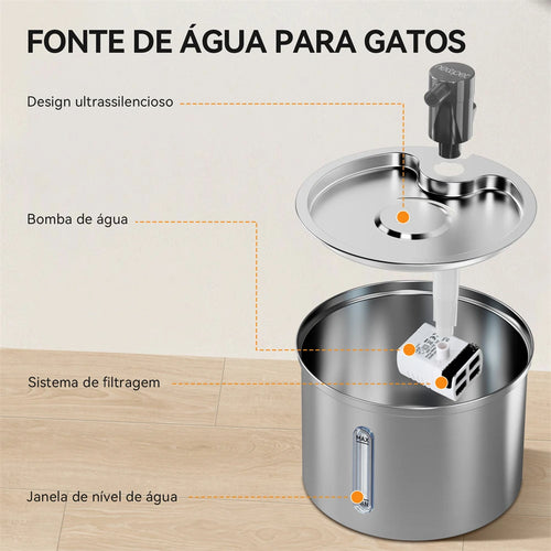 Bebedouro Fonte Inox 3L para Cães e Gatos | Água Sempre Fresca