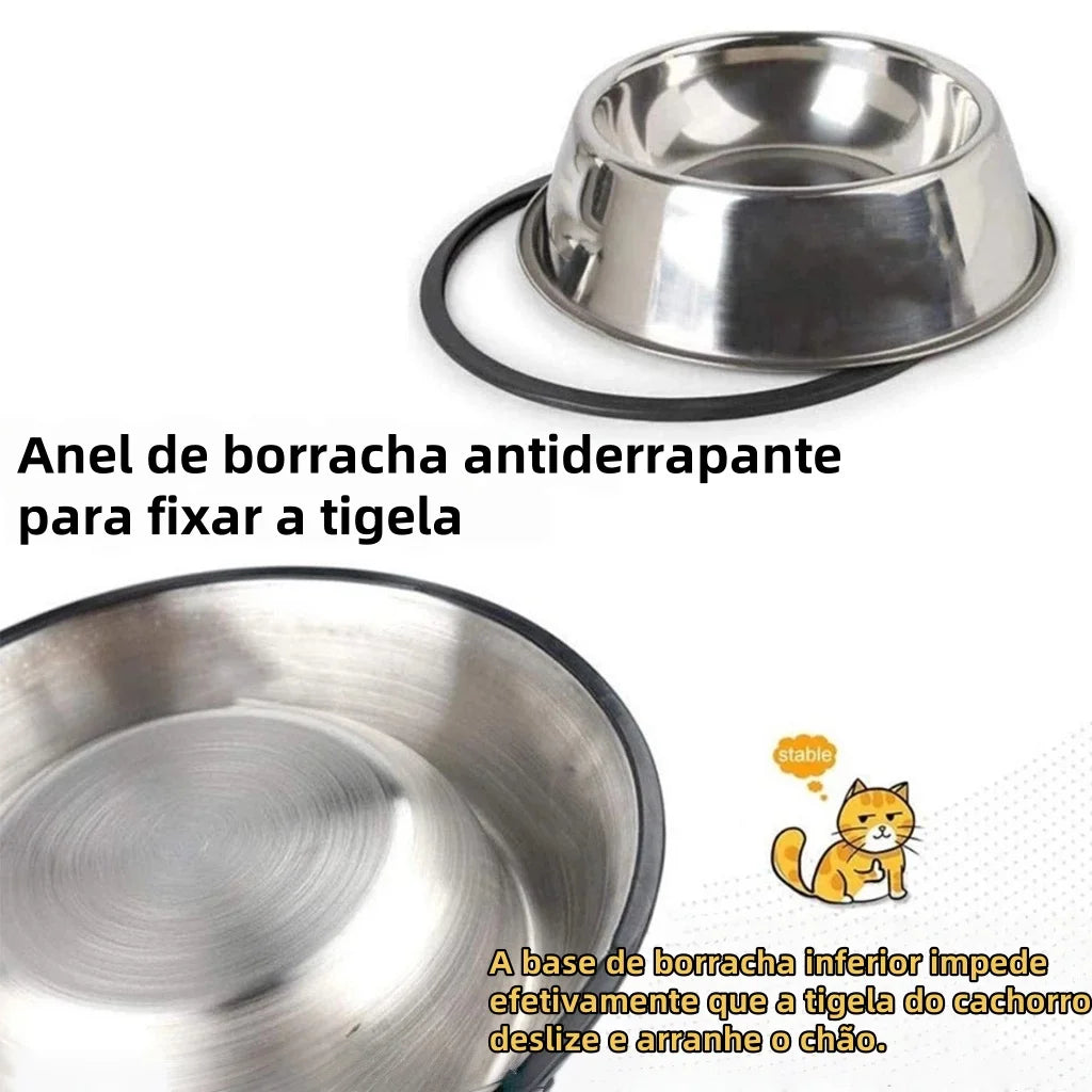 Comedouro/Bebedouro Inox para Cães e Gatos com Base Antiderrapante – 150ml a 1400ml