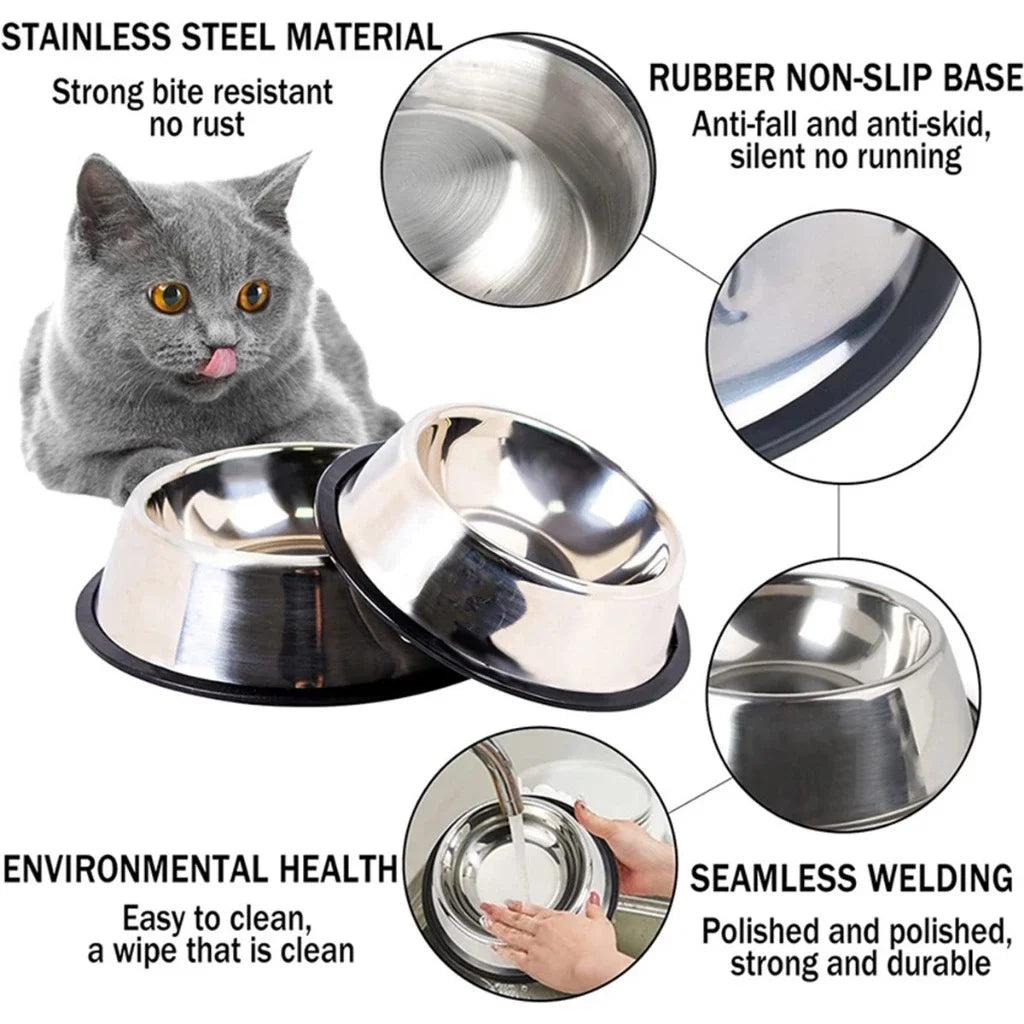 Comedouro/Bebedouro Inox para Cães e Gatos com Base Antiderrapante – 150ml a 1400ml
