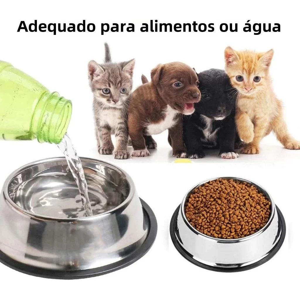Comedouro/Bebedouro Inox para Cães e Gatos com Base Antiderrapante – 150ml a 1400ml