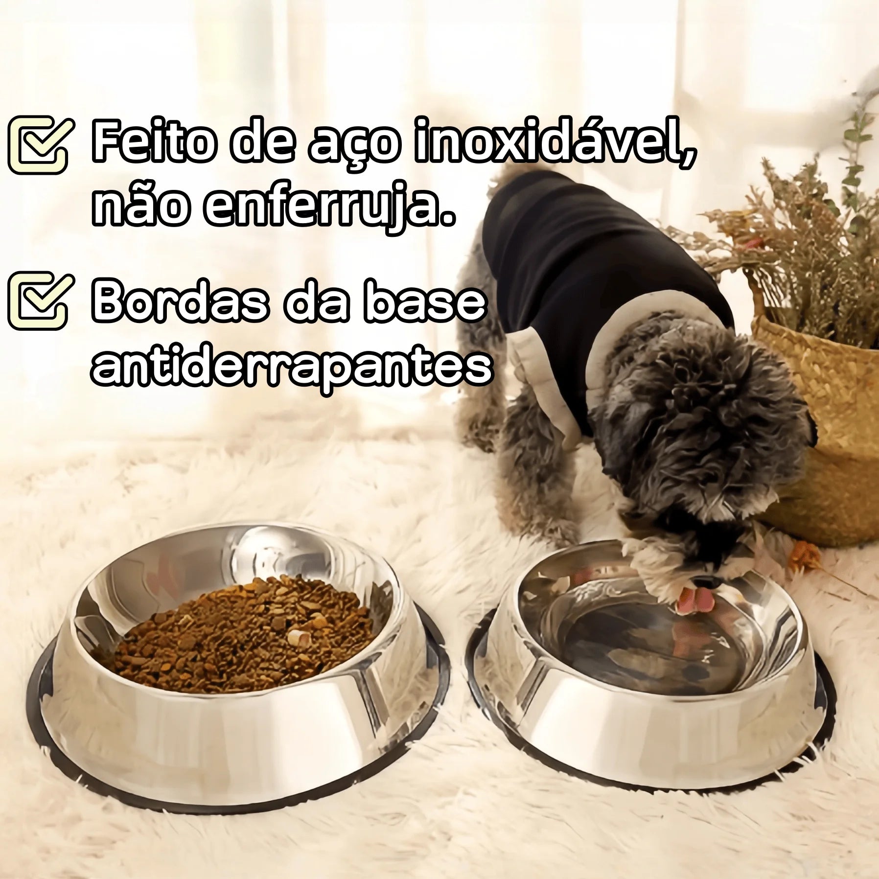 Comedouro/Bebedouro Inox para Cães e Gatos com Base Antiderrapante – 150ml a 1400ml