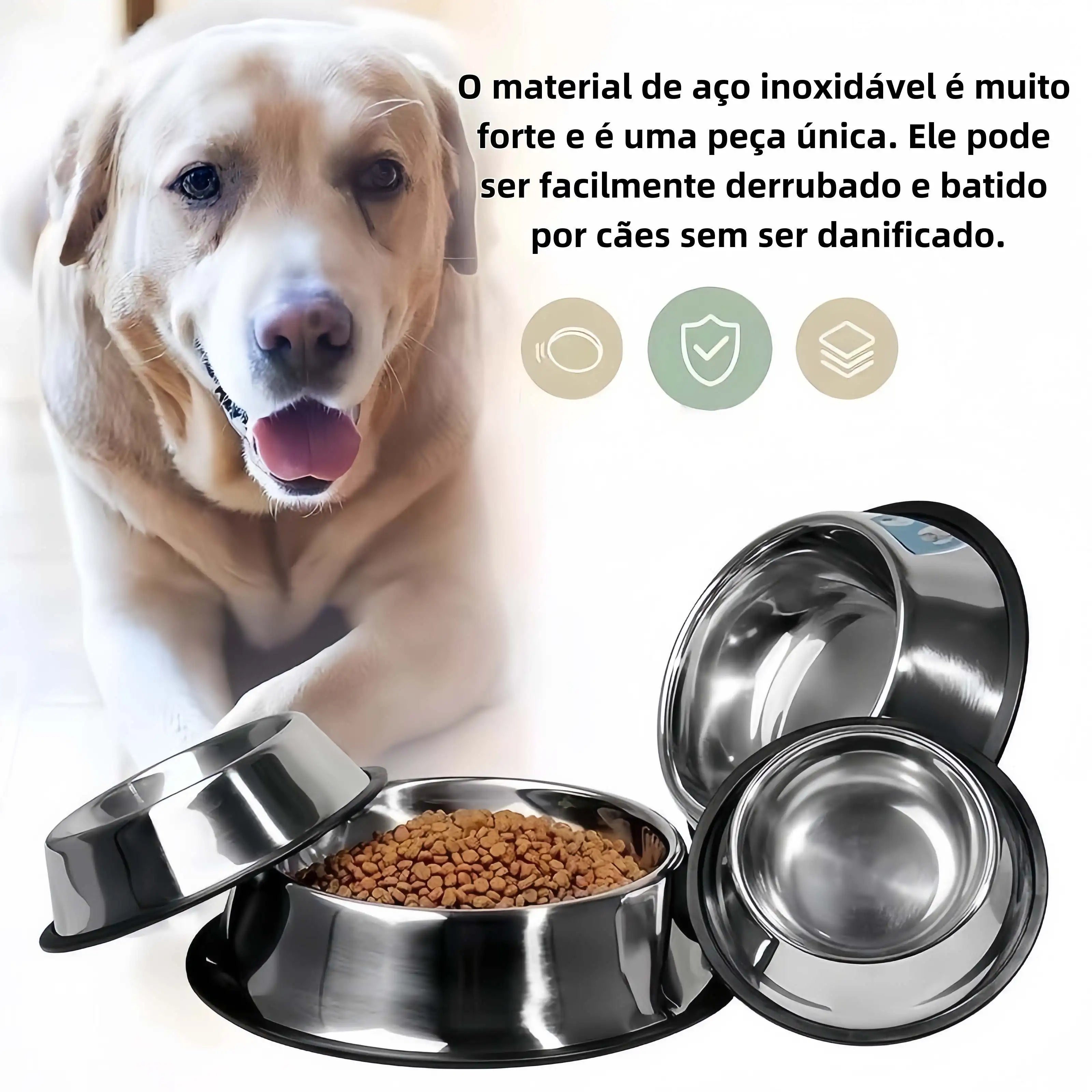Comedouro/Bebedouro Inox para Cães e Gatos com Base Antiderrapante – 150ml a 1400ml