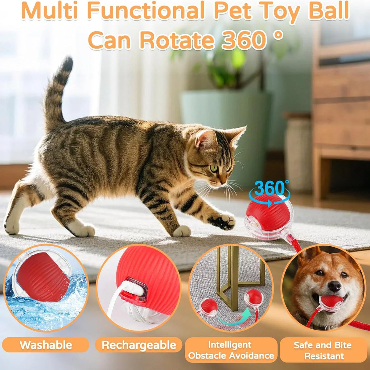 Rechargeable Interactive Auto-Rolling Cat Ball Toy