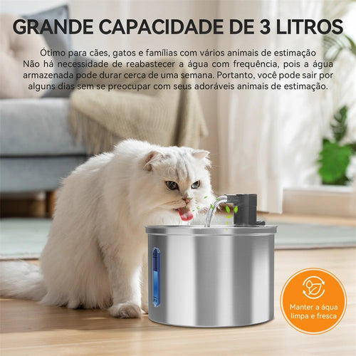 Bebedouro Automático para Gatos e Cães Newpet 3L – Aço Inoxidável, Ultra Silencioso com Filtro